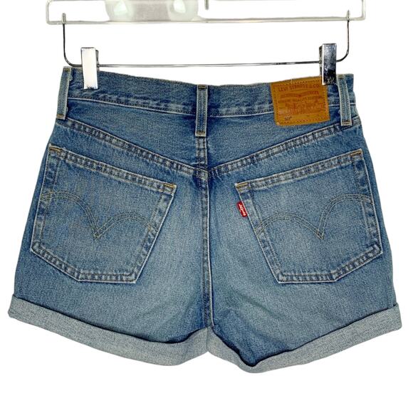 Levis 27 Premium Denim Distressed Cuff Jean Shorts Medium Blue - Picture 2 of 9